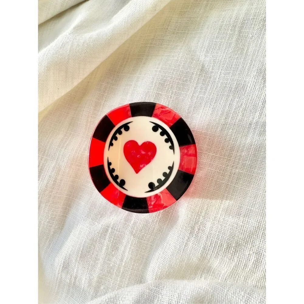 Lucky in love black, red, and cream poker chip hair claw
